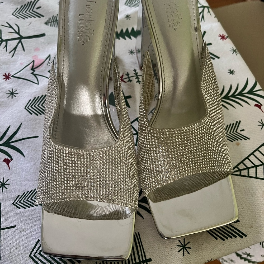 Silver Slide On Block Heels